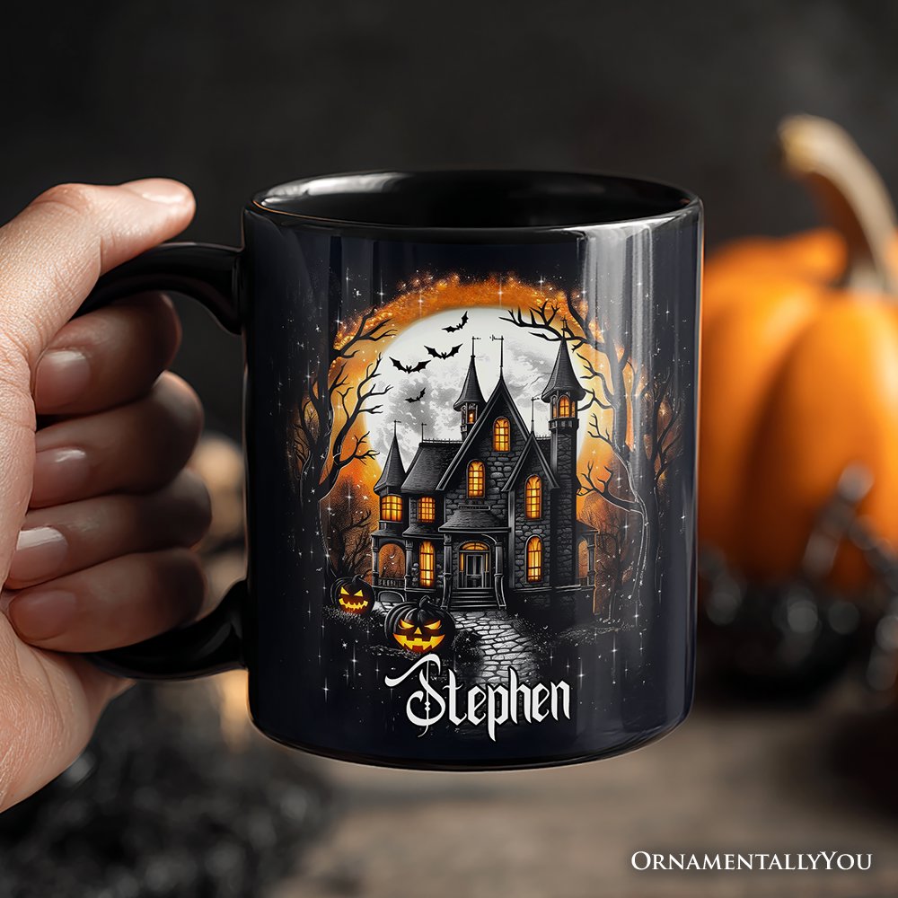 Haunted House Night Halloween Personalized Mug, Spooky Horror Gift with Custom Name