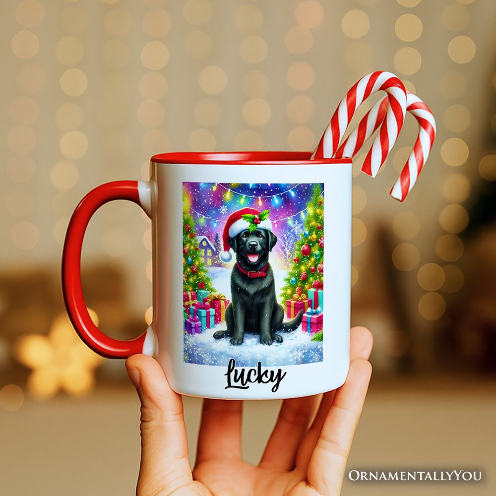 Sparkling Yuletide Black Labrador Retriever Personalized Mug, Joyful Christmas Gift with Custom Name