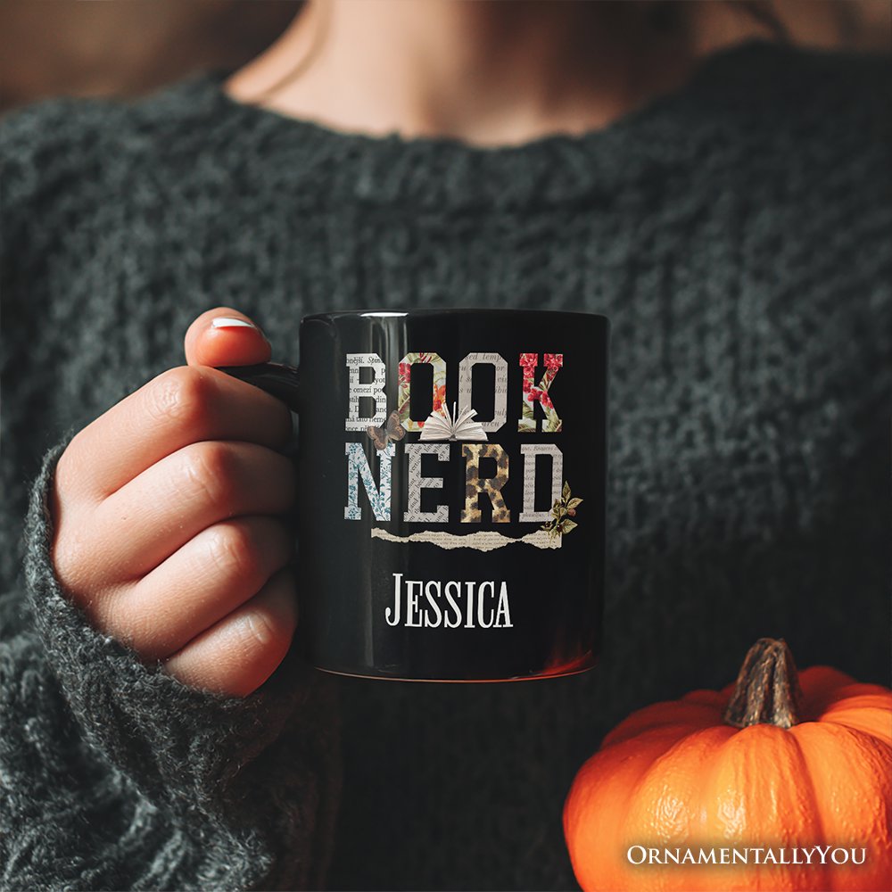 Book Nerd Collage Retro Personalized Mug, Bookish Booktok Librarian Gift with Custom Name