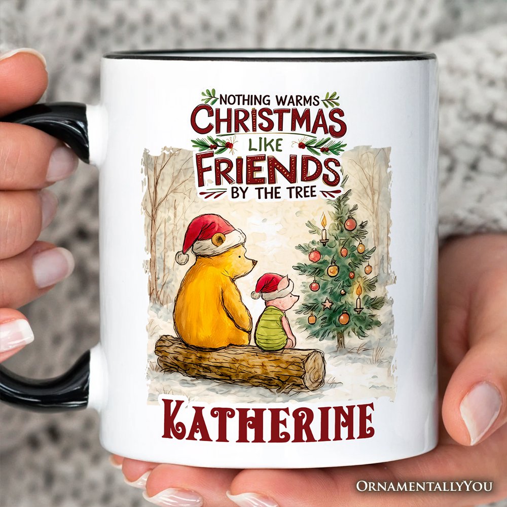 Nothing Warms Christmas Like Friends Winnie-the-Pooh Personalized Mug, 1926 A.A. Milne Holiday Gift with Custom Name