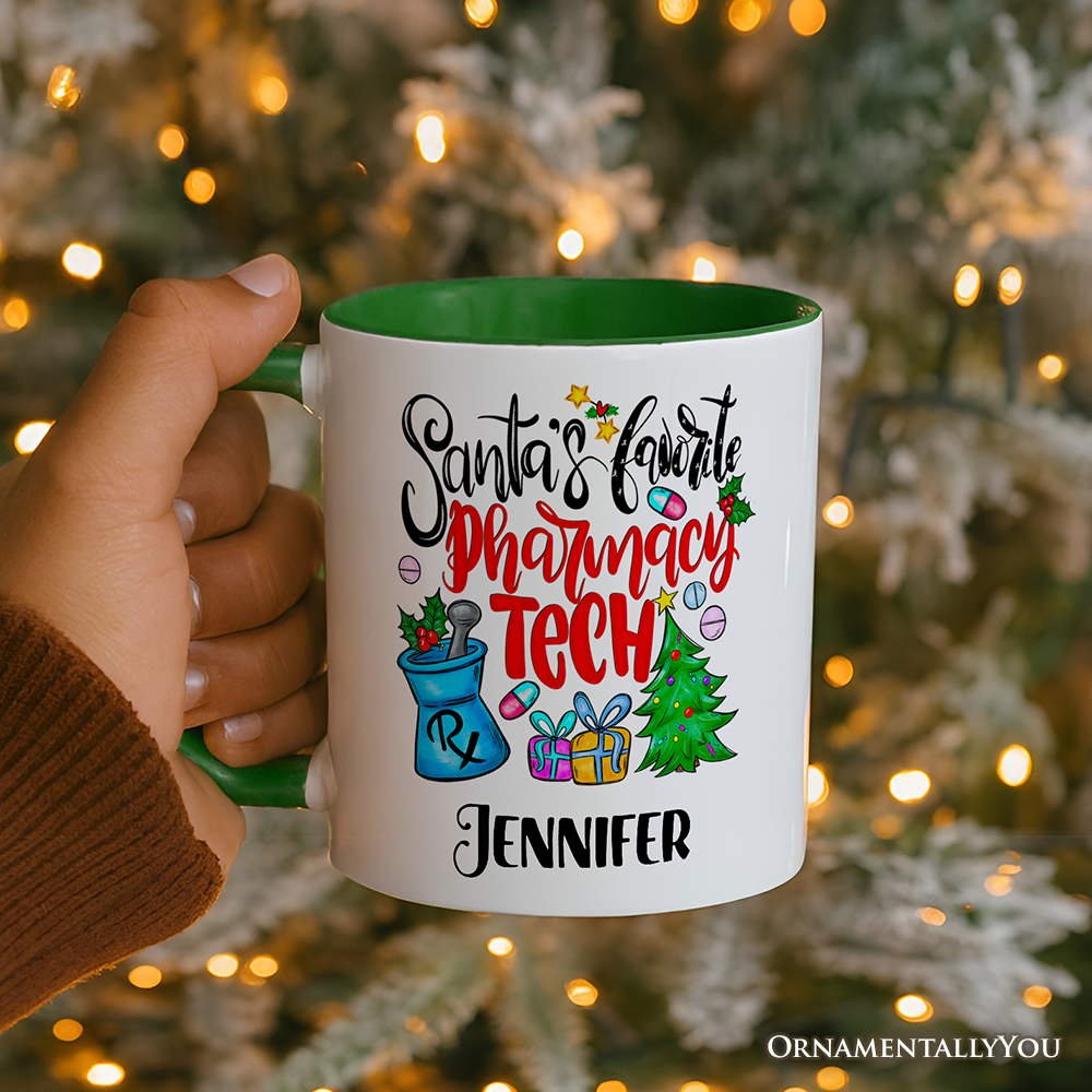 Santa's Favorite Pharmacy Tech Personalized Mug, Pharmacist Technician Gift with Custom Name