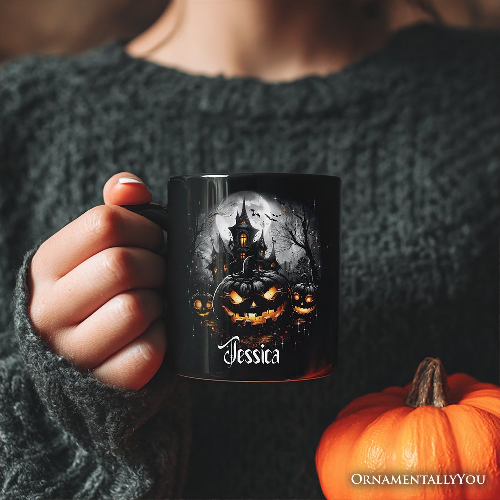 Pumpkin Halloween Personalized Mug, Spooky Horror Gift with Custom Name