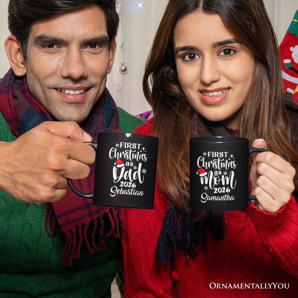 First Christmas as Dad 2026 Christmas Personalized Mug, Matching Family Holiday Gift with Custom Name