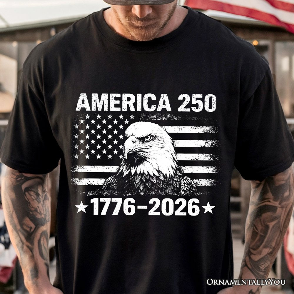 America 250 Freedom Flag Eagle T-Shirt, 4th of July USA Patriotic 1776–2026 Tee
