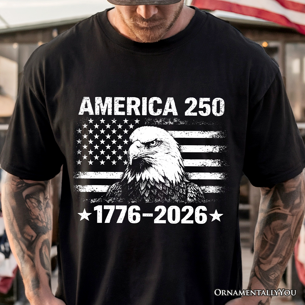 America 250 Freedom Flag Eagle T-Shirt, 4th of July USA Patriotic 1776–2026 Tee