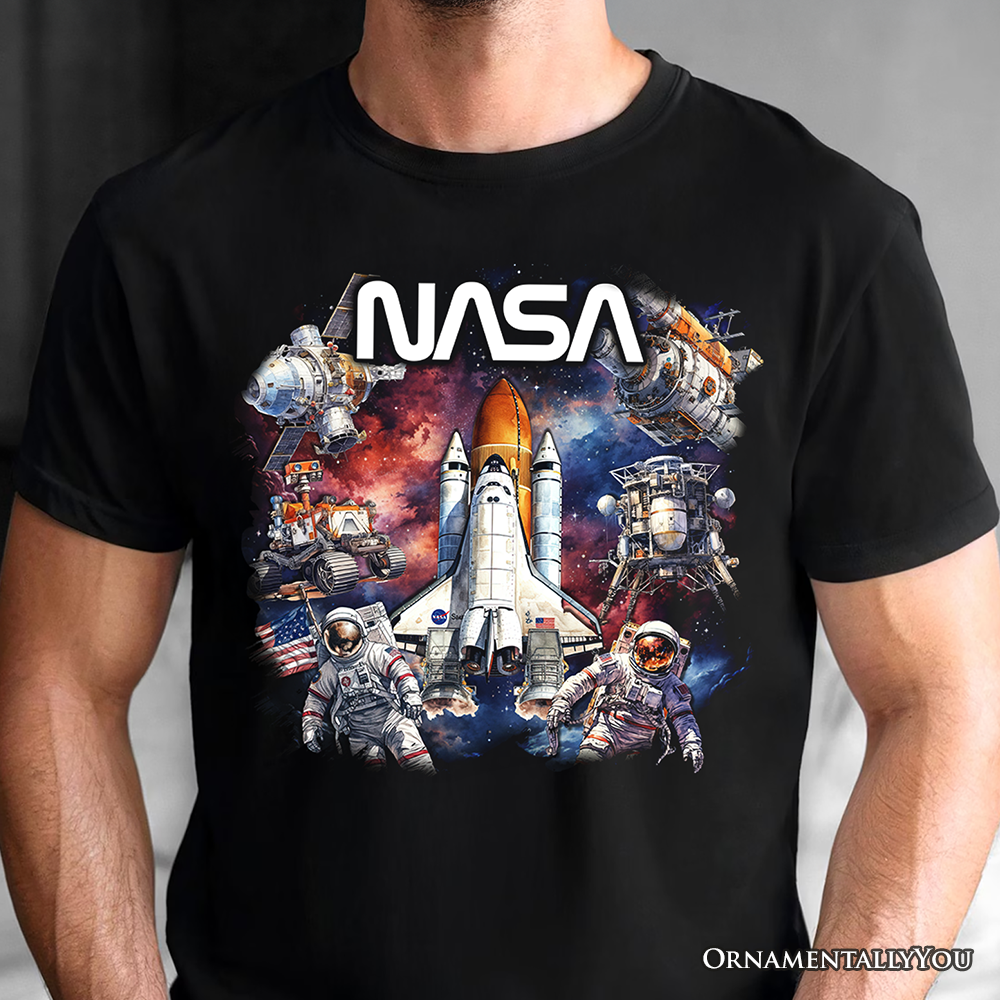 Artistic NASA Handcrafted Christmas T-Shirt, Astronaut in Outer Space with the Planets Tee