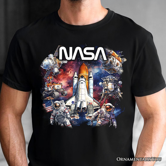 Artistic NASA Handcrafted Christmas T-Shirt, Astronaut in Outer Space with the Planets Tee