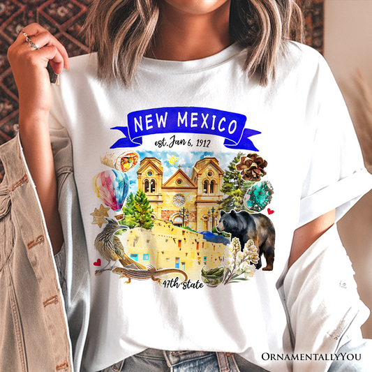 Artistic New Mexico State Themes and Landmarks T-Shirt, Tee for History and Travel Lovers