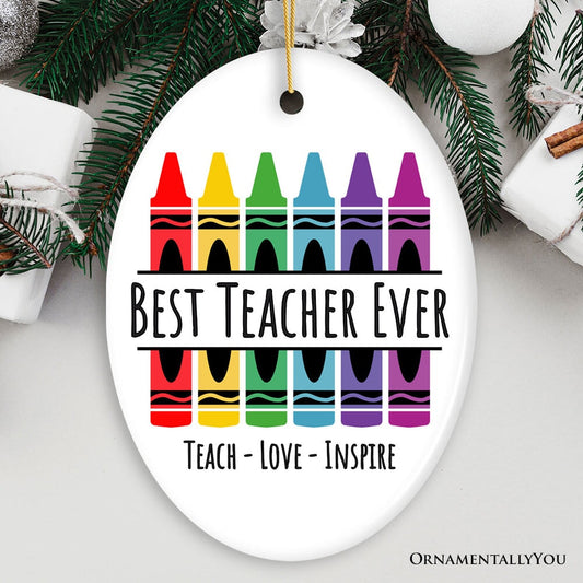 Best Teacher Ever Ornament, School Theme Appreciation Christmas Gift and Tree Decor