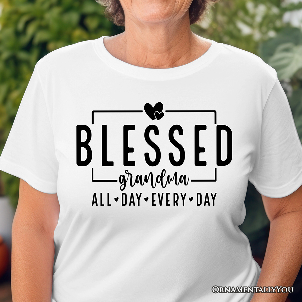 Blessed Grandma T-Shirt, All Day Every Day White and Black Tee for Faithful Grandmothers