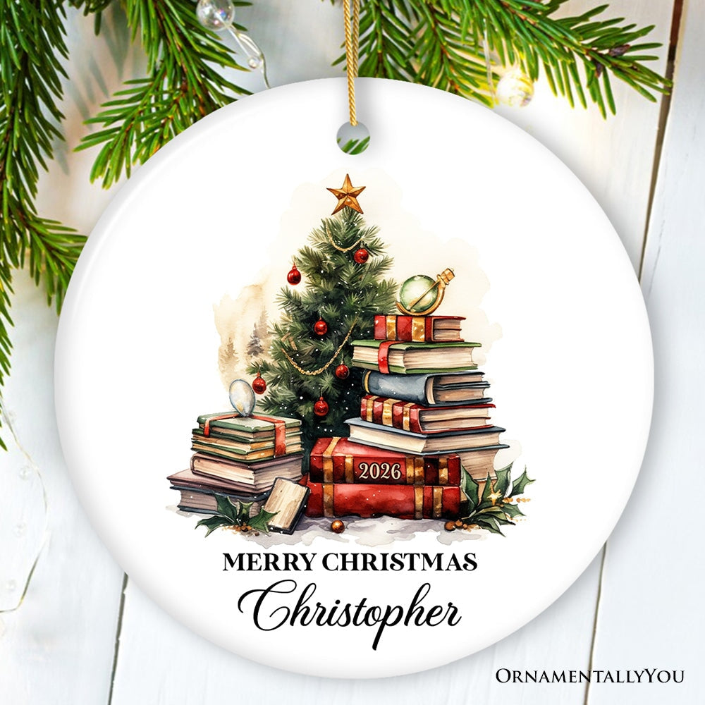 Book Lovers Christmas Tree Vintage Style Personalized Ornament