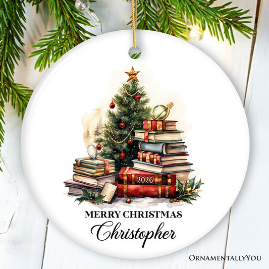 Book Lovers Christmas Tree Vintage Style Personalized Ornament