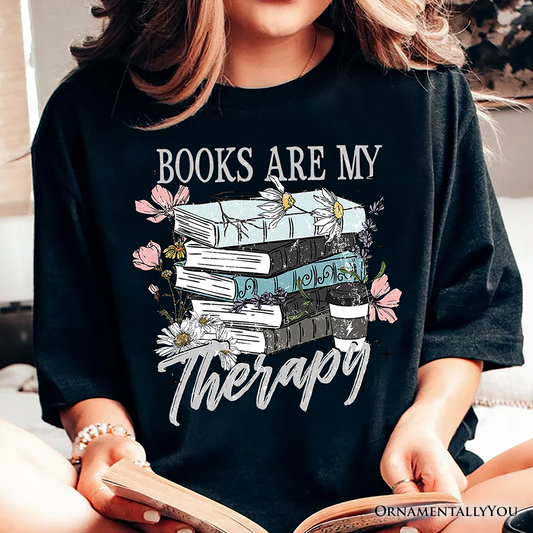 Books Are My Therapy Floral Vintage T-Shirt, Reading Aesthetic Tee for Bookworms