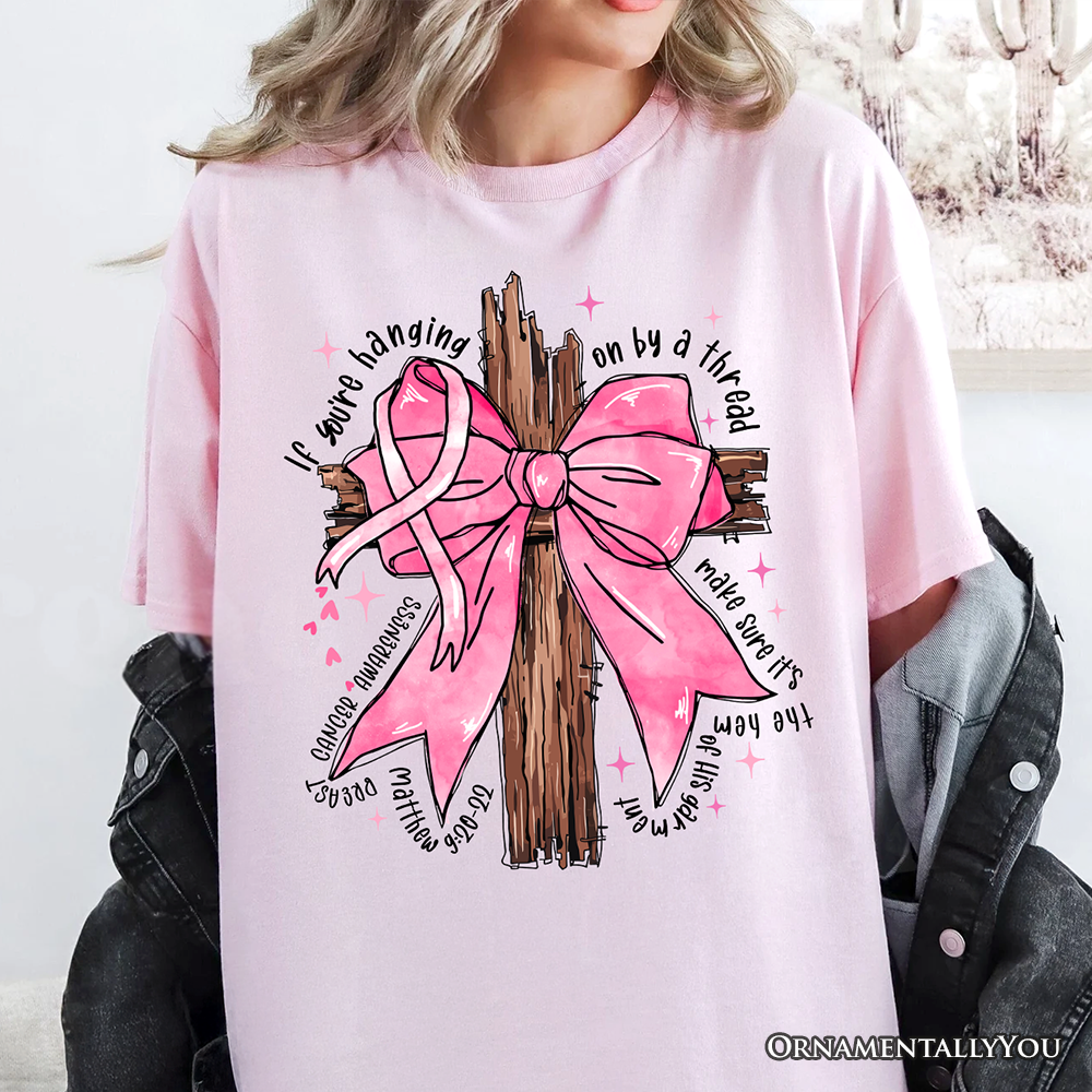 Breast Cancer Pink Bow Cross T-Shirt, Awareness Faith Christian Tee