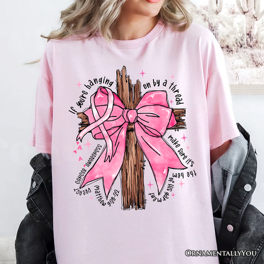 Breast Cancer Pink Bow Cross T-Shirt, Awareness Faith Christian Tee