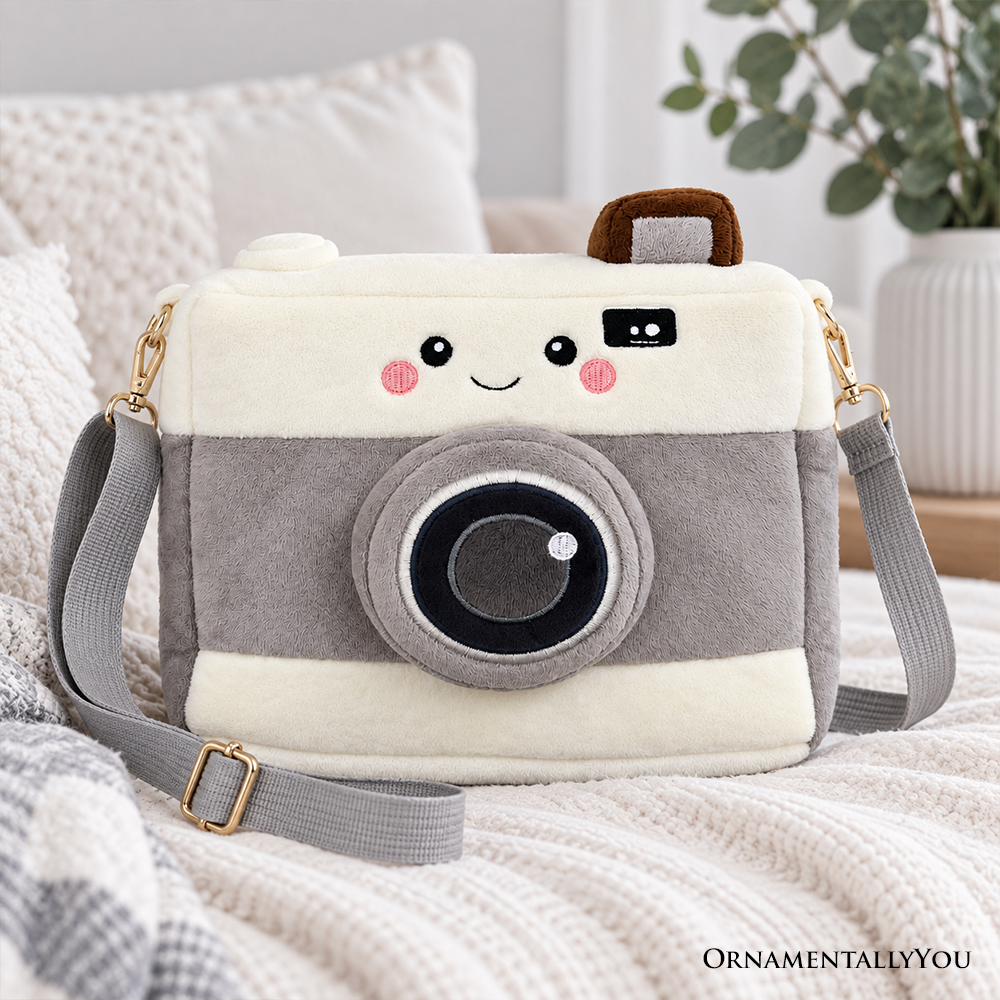 Camera Diaz Plush Crossbody Bag, Cute 9.5" Camera-Shaped Purse for Kids