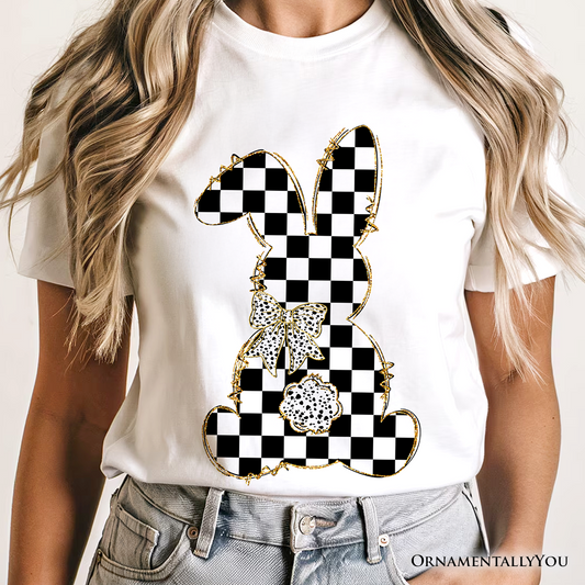 Checkered Easter Bunny Coquette T-Shirt, Stylish Spring Tee