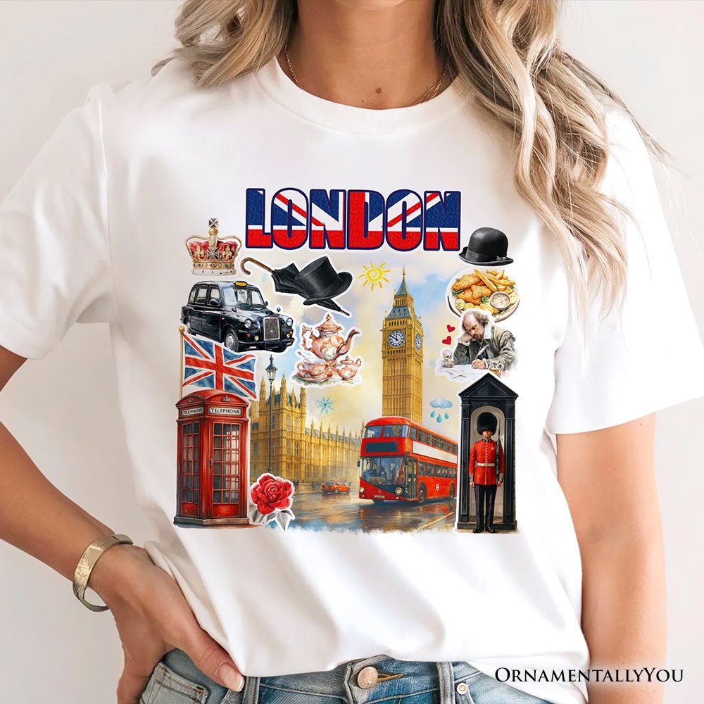 Classic London Artwork City Full of Landmarks T-Shirt, Vintage Tee and Souvenir of England