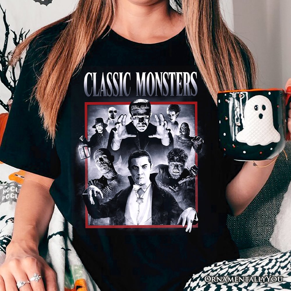 Classic Monsters Black and White T-Shirt, Retro Vintage Horror Tee