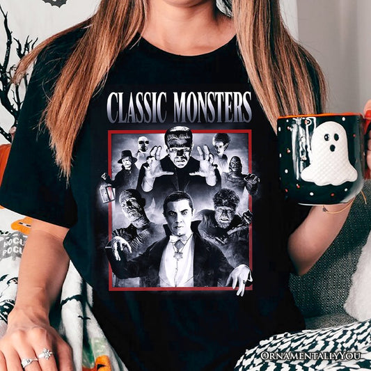 Classic Monsters Black and White T-Shirt, Retro Vintage Horror Tee