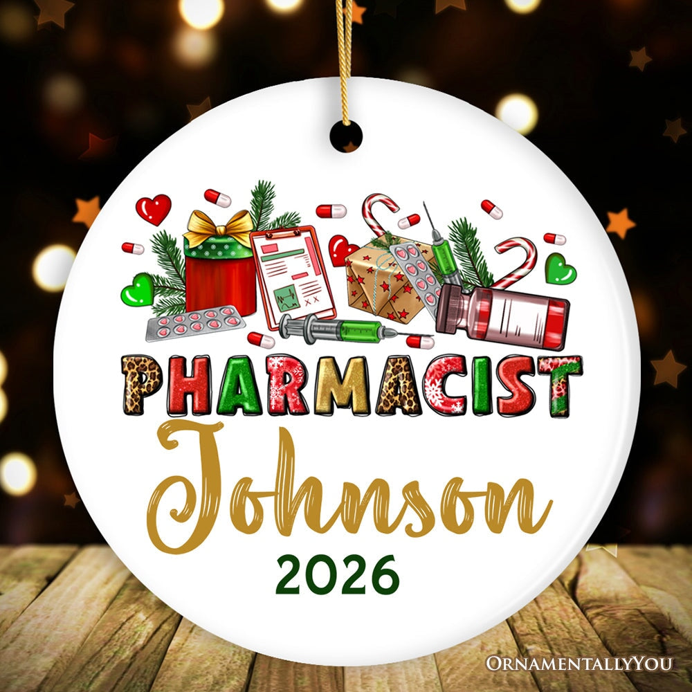 Colorful Pharmacist Appreciation Personalized Christmas Ornament, Custom Pharmacy Gift