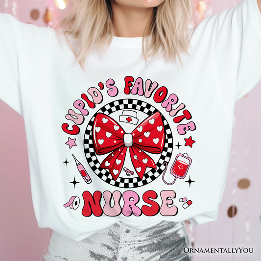 Cupid's Favorite Nurse Coquette Bow T-Shirt, Cute Valentine Nurse Tee