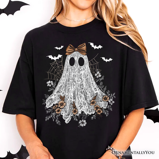 Cute Lace Ghost Coquette T-Shirt, Floral Vintage Halloween Tee