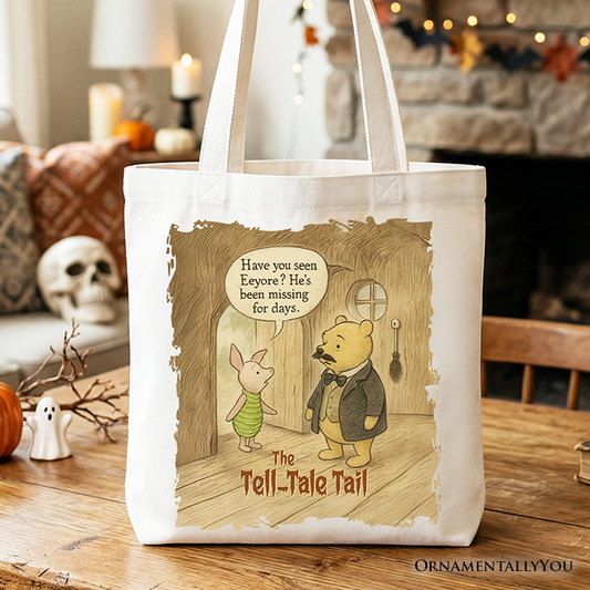 Edgar Allan Pooh Tote Bag, Vintage Halloween Mystery Piglet and Eeyore Tale Gift Shopper