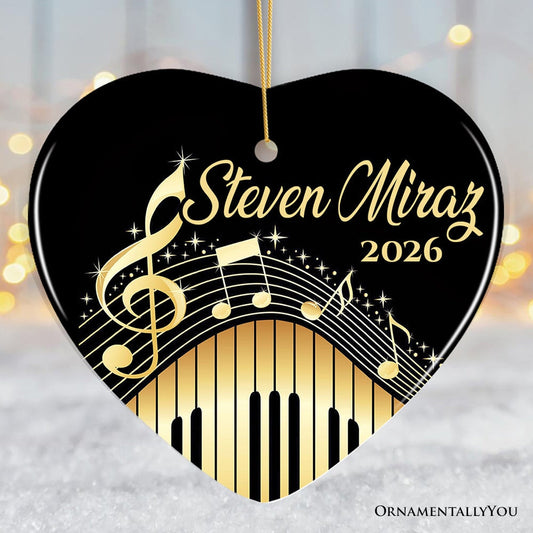 Elegant Gold Music Note Piano Keys Personalized Ornament, Customizable Music Teacher Student Keepsake Gift