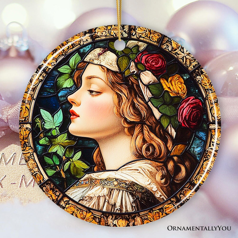 Feminine Beauty in Renaissance Italy Stained Glass Ornament, Artistic Medieval Christmas Gift