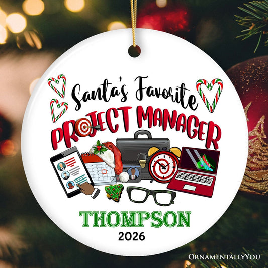 Festive Santa’s Favorite Project Manager Personalized Christmas Ornament, Business Team Coordinator and Leadership Recognition Gift