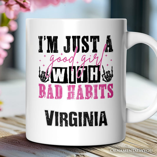 Good Girl with Bad Habits Personalized Mug, Grunge Skeleton Hands Rebellious Gift With Custom Name