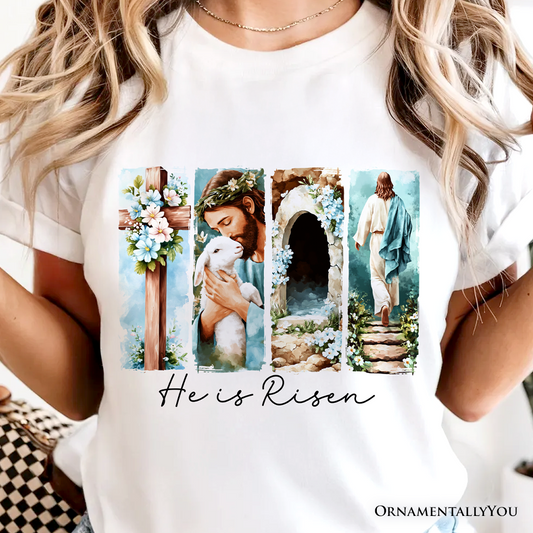 He Is Risen Christian Brushstroke T-Shirt, Festive Easter Tee