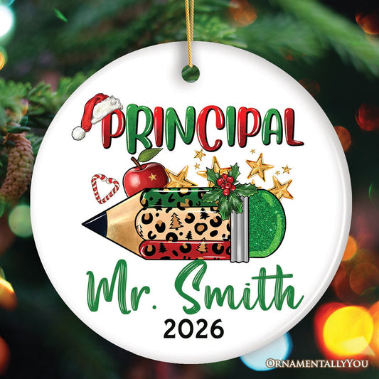 Holiday Pencil Art Personalized School Principal Christmas Ornament
