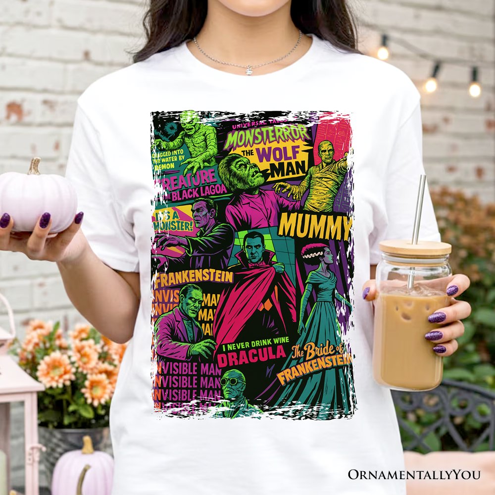 Horror Comic Classic Monsters T-Shirt, Vintage Scary Halloween Tee