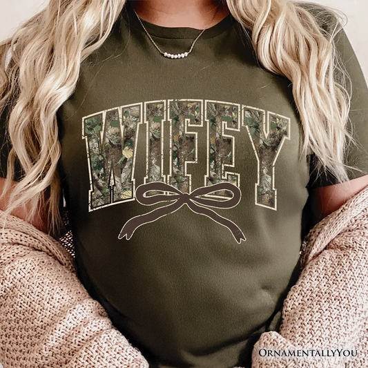 Hunting Wifey Camo Varsity T-Shirt, Country Wife Bow Tee