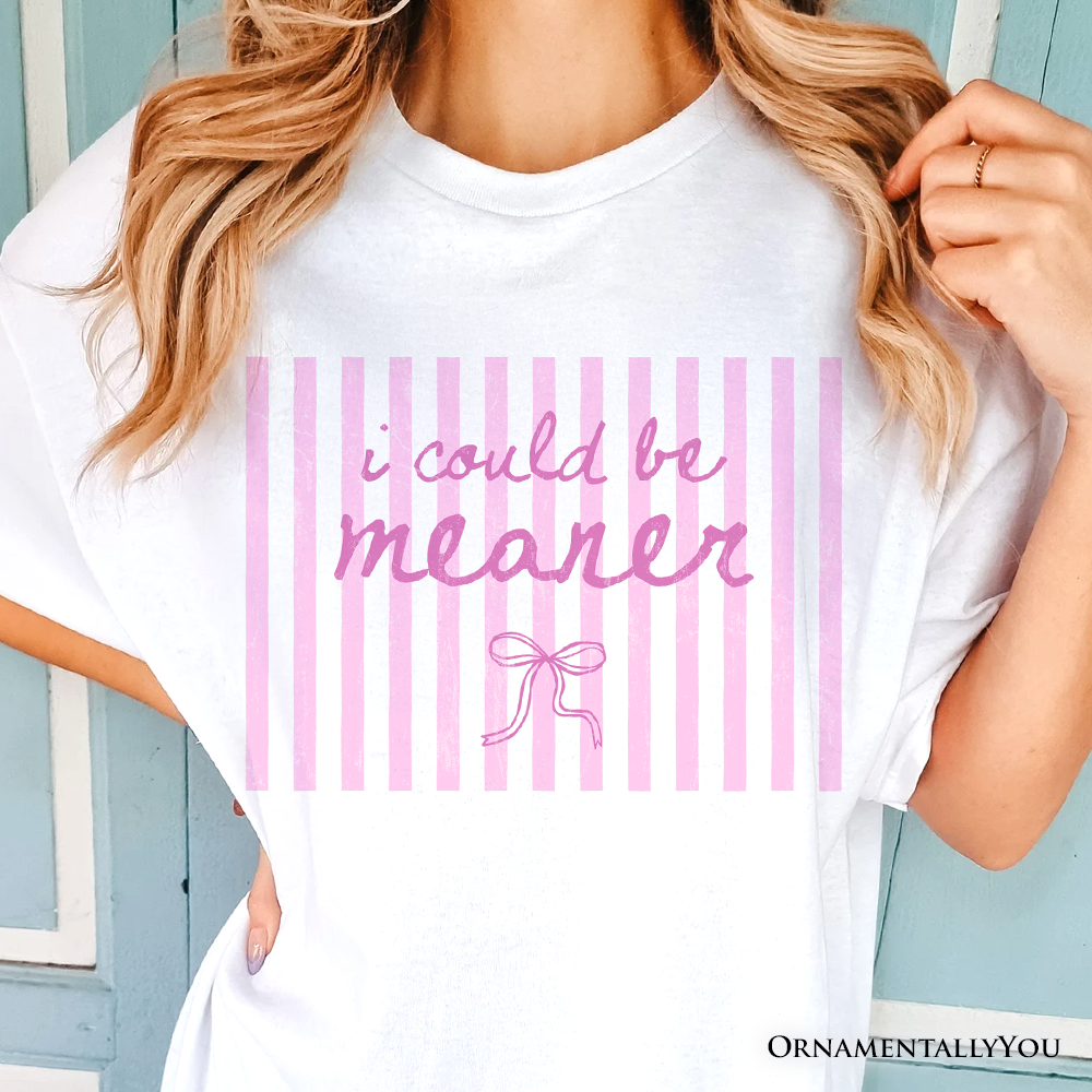 I Could Be Meaner Striped T-Shirt, Funny Pink Sarcastic Coquette Tee