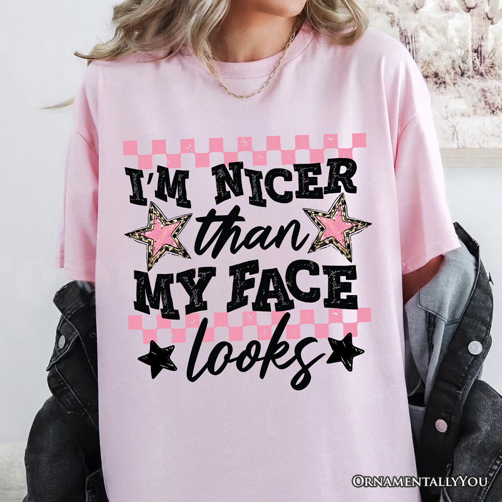 I’m Nicer Than My Face Looks Sarcastic T-Shirt, Relatable Checkered Tee