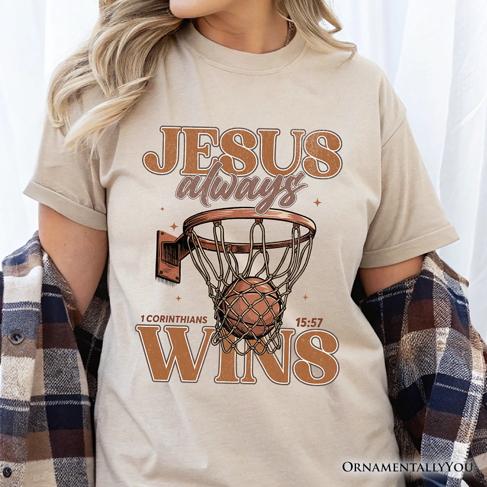 Jesus Always Wins Christian Basketball T-Shirt, Retro Motivational Bible Verse Tee