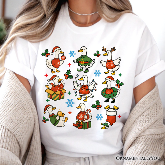 Just a Jolly Goose Christmas T-Shirt, Holiday Geese Santa Festive Tee