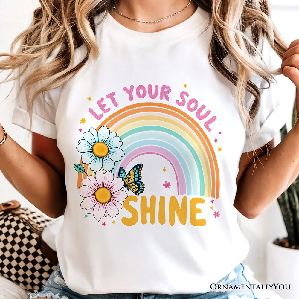 Let Your Soul Shine Rainbow T-Shirt, Retro Pastel Floral Feel Good Tee