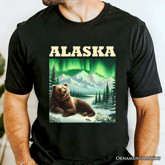Majestic Alaska State Wilderness Vintage T-Shirt, Northern Lights Grizzly Bear Tee and Nature Souvenir