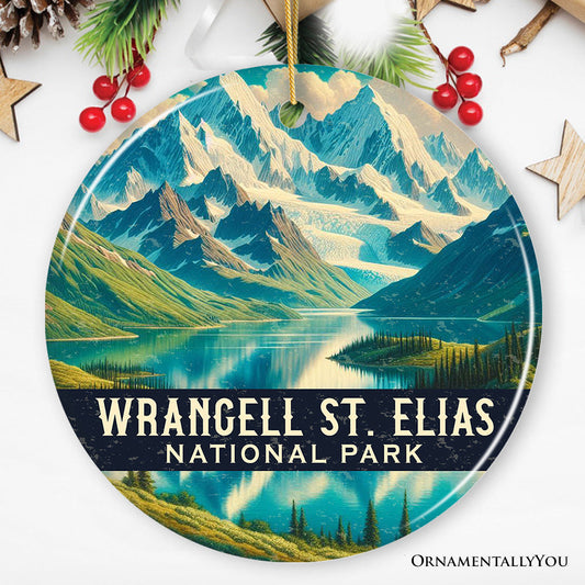 Majestic Wrangell St Elias National Park Ornament, Alaska Glacial Mountain Lake Christmas Gift and Wilderness Adventure Keepsake