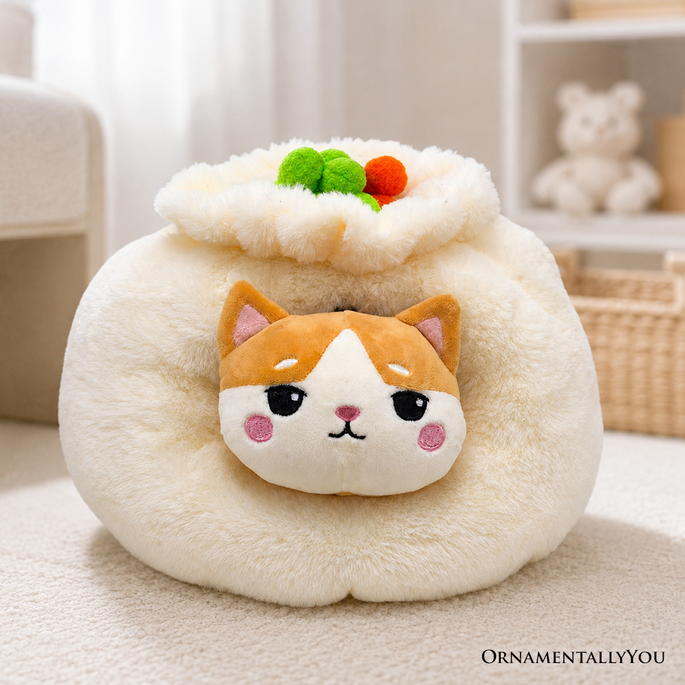 Meow Bao the Dumpling Kitty Plushie Set, 7.5" Adorable Soup Dumpling Stuffed Animal Toy for Kids