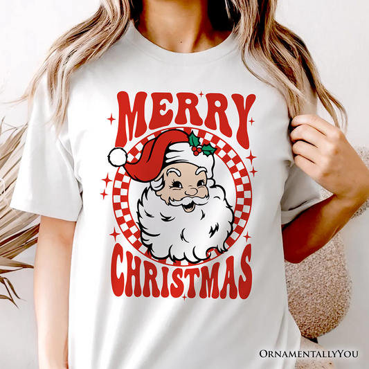 Merry Christmas Santa T‑Shirt, Retro Red Checkered Tee for Classic Holiday Season