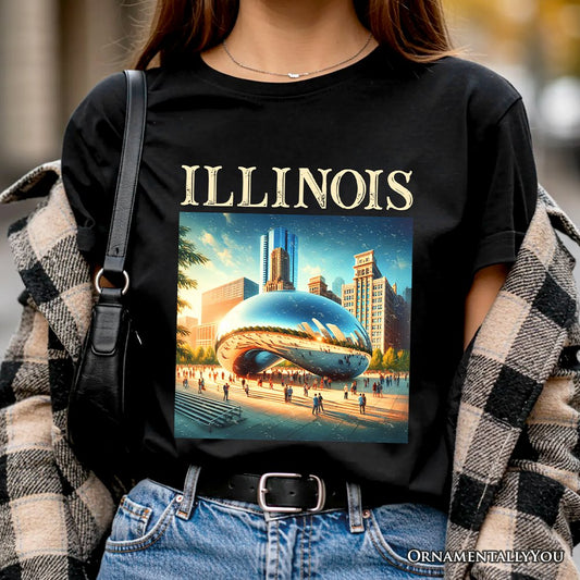 Modern Illinois State Cloud Gate T-Shirt, Iconic Chicago Bean Tee and Urban Landmark Souvenir