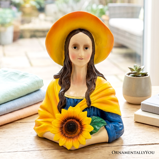 Mona Lisa The Sunflower Guardian Art Sculpture Figurine, 7" Spring Garden Statue and Leonardo Da Vinci Mix