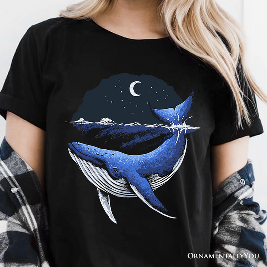 Moonlit Whale Vintage T-Shirt, Night Ocean Retro Tee