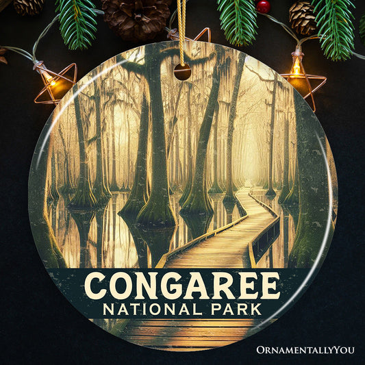 Mystical Congaree National Park Ornament, South Carolina Cypress Swamp Boardwalk Christmas Gift and Forest Wetland Memento