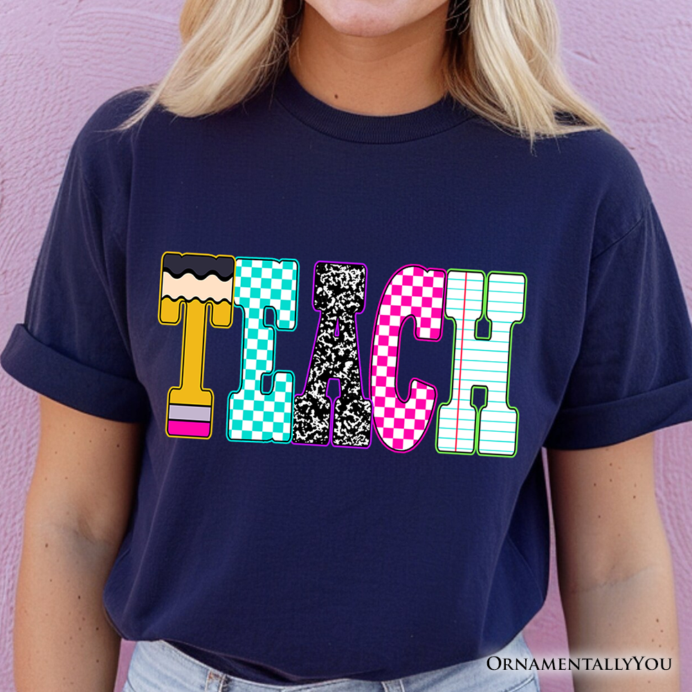 Neon Teacher Checkered Retro T-Shirt, Back To School Tee